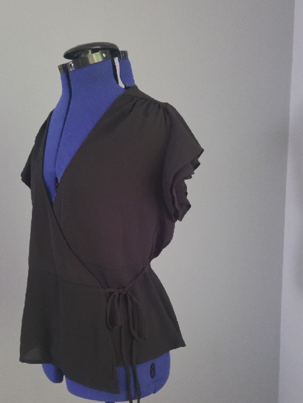 Blue Rain Black Wrap V-Neck Short Sleeve Tie-Waist Blouse - Picture 3 of 5